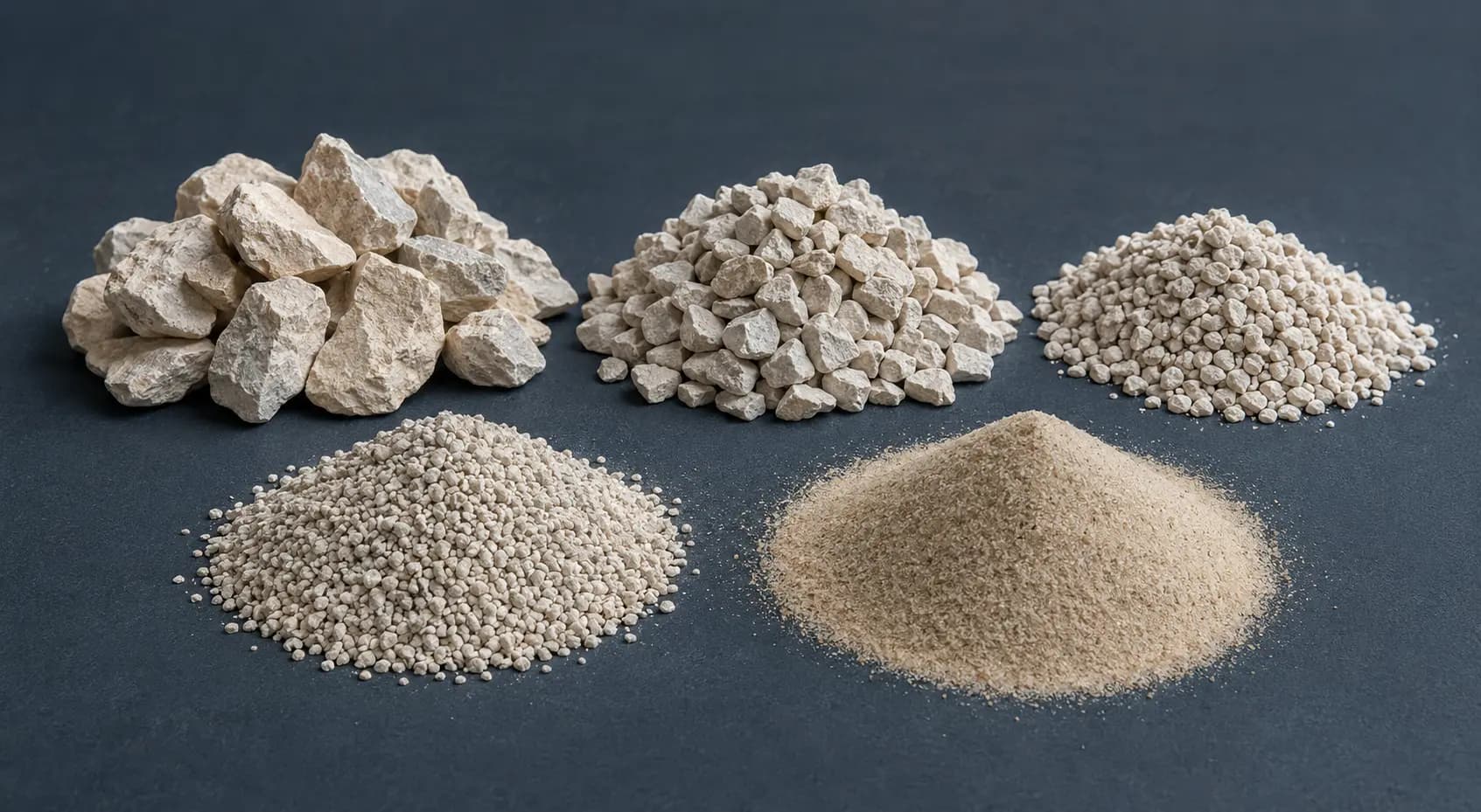 Different grades of limestone aggregate and sand