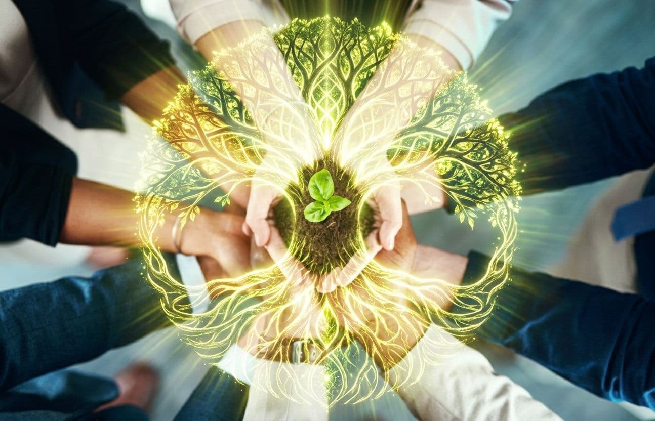 Hands holding a young plant as a symbol of land rehabilitation
